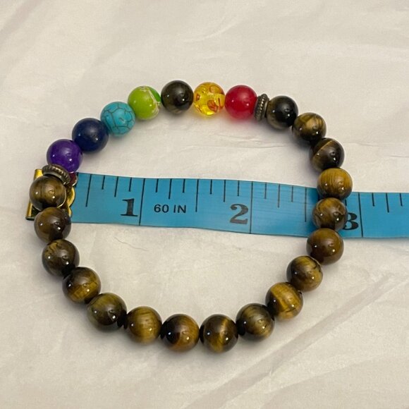 Hamoery Set of 2 Chakra Bracelets Lava Rock & Tiger Eye - Picture 8 of 16